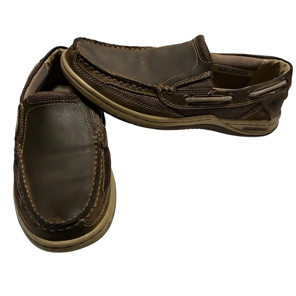 Margaritaville Sz 8.5 Navigator Slip On Boat Shoes Brown Leather Casual Beach